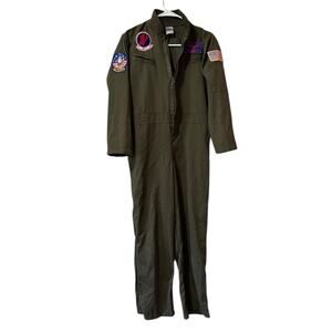 Top Gun Flight Suit Coveralls Men Sz XL Olive Green Nick Bradshaw‎ Goose Costume